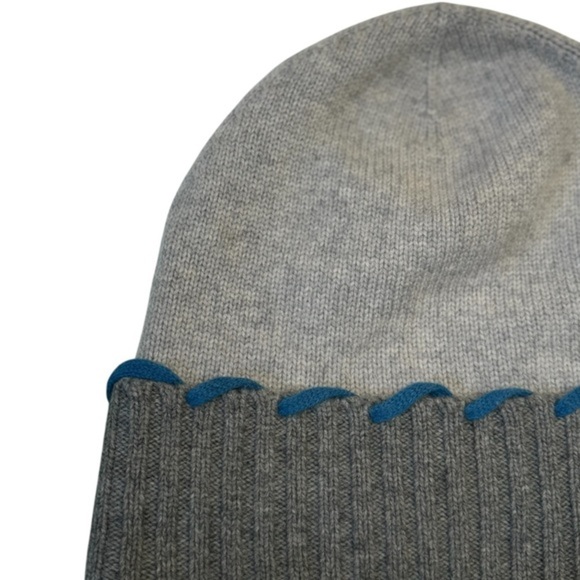 French Knot X Sundance-Braided Cashmere/Merino Wool Hat Gray with blue trim - Picture 5 of 9